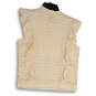 NWT Womens Ivory Knitted Lace Ruffle Sleeve Crew Neck Pullover Sweater Sz L image number 2