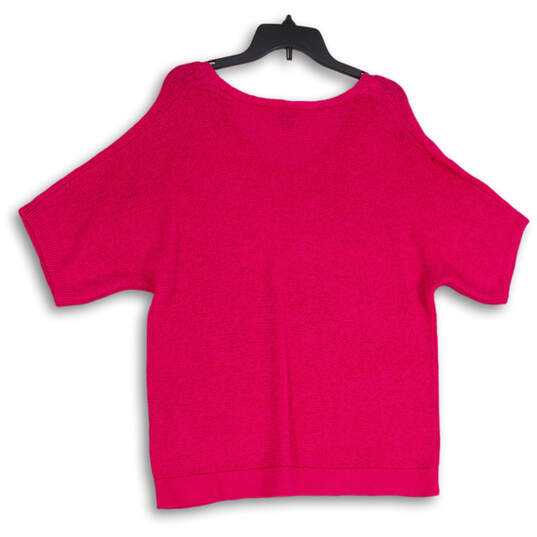 Womens Pink V-Neck Short Sleeve Knit Pullover Blouse Top Size 2 (us size L) image number 2