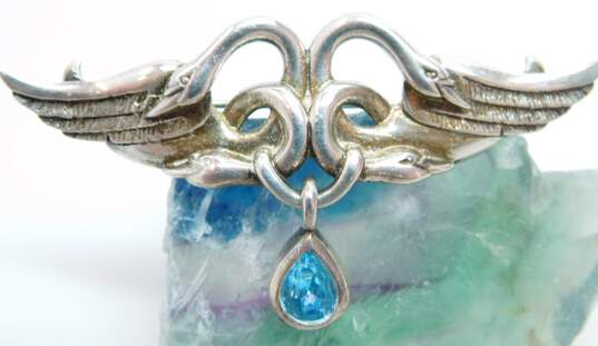 Contemporary 925 Cubic Zirconia Swirl Pendant Bar Chain Necklace & Swans & Blue Glass Teardrop Brooch 21.2g image number 4