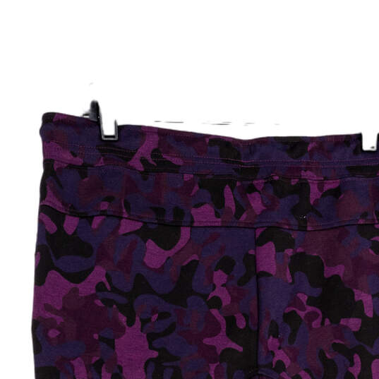 Womens Purple Black Camouflage Zip Pockets Tapered Leg Jogger Pants Size L image number 3