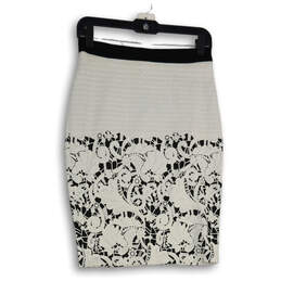 Womens Black White Floral Back Zip Knee Length Straight & Pencil Skirt Sz S