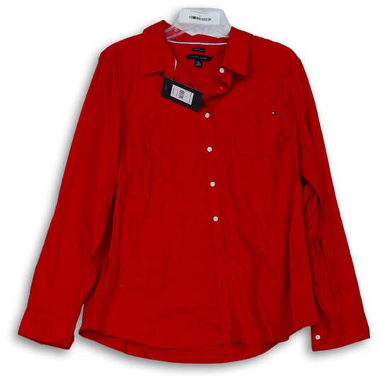 NWT Womens Red Long Sleeve Pocket Spread Collar Button-Up Shirt Size XL image number 1