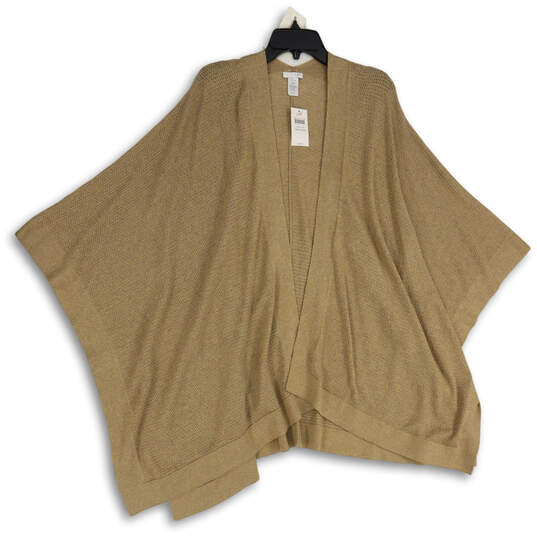 NWT Womens Tan Tight Knit Open Front Poncho Cape Sweater One Size image number 1