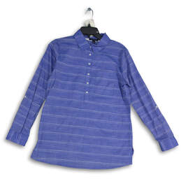 Womens Blue Striped Spread Collar Long Sleeve Popover Shirt Size Medium