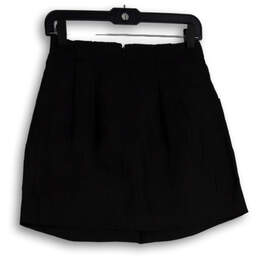 Womens Black Pleated Elastic Waist Back Zip Short A-Line Skirt Size 00 alternative image