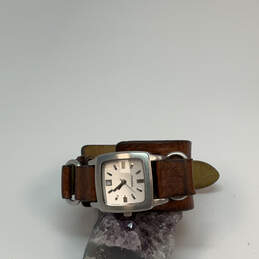 Designer Fossil Silver-Tone Adjustable Leather Strap Analog Wristwatch
