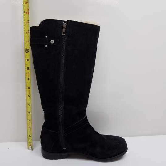 UGG Black Fleece Lined Leather Riding Boots image number 2