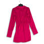 NWT Womens Hot Pink Satin Collared Cuff Detail Long Sleeve Wrap Dress Sz 2 image number 2