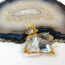 Designer Swarovski Gold-Tone Crystal Memories Moon Child Brooch Pin