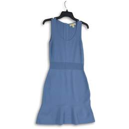 Michael Kors Womens Blue Sleeveless Scoop Neck Back Zip A-Line Dress Size S