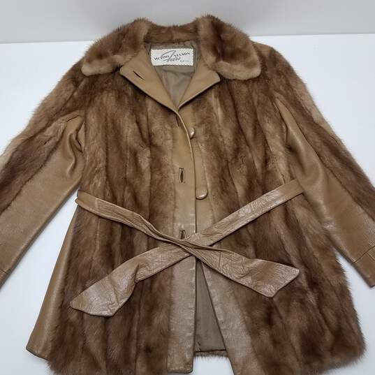 Vintage Victor Nelson Furs Seattle Brown Mink & Leather Coat Size S image number 1