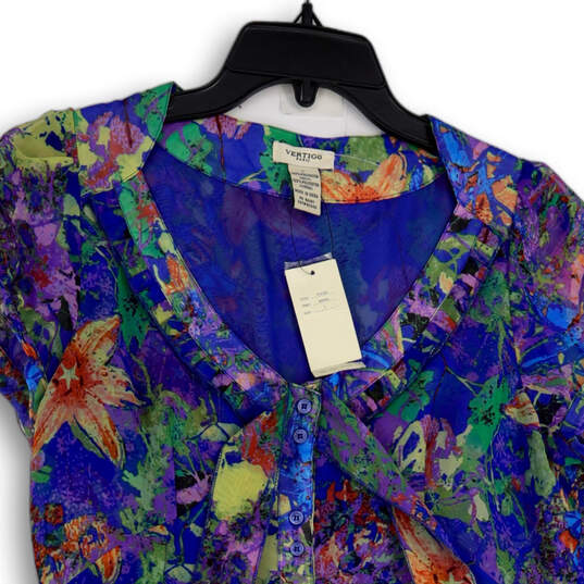 NWT Womens Blue Purple Floral Short Sleeve Button Front Blouse Top Size Large image number 3