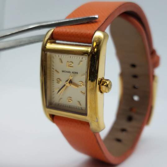 Michael Kors Tank 18mm Gold Tone Case with Orange leather strap Lady's Stainless Steel Quartz Watch image number 3