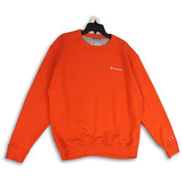 Mens Orange Crew Neck Long Sleeve Pullover Sweatshirt Size Large