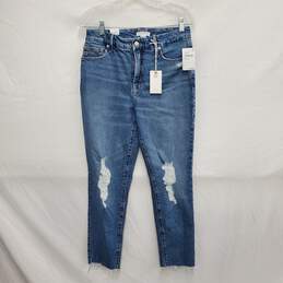 NWT Good American WM's Indigo Blue Denim Distressed Jeans Size 00 x 24
