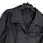 Womens Black Collared Long Sleeve Button Front Leather Jacket Size XL image number 3