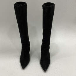 Womens Black Leather Pointed Toe Side Zip Stiletto Knee High Boot Size 9.5M