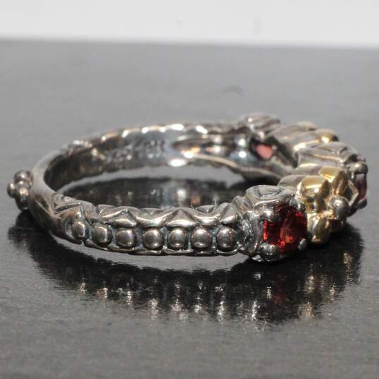 Barbra Bixby Signed Sterling Silver 18K Yellow Gold Accent Garnet Ring Size 6.75 - 4.00g image number 4