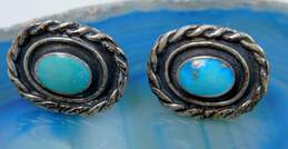 Artisan 925 Southwestern Turquoise Cabochon Rope Oval Cuff Links 12.7g