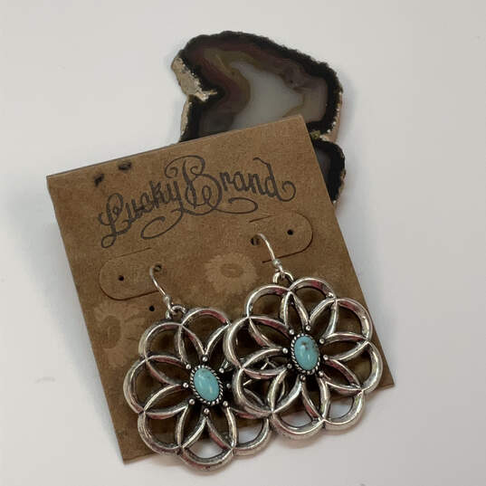 Designer Lucky Brand Silver-Tone Flower Shape Fish Hook Dangle Earrings image number 1