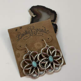 Designer Lucky Brand Silver-Tone Flower Shape Fish Hook Dangle Earrings
