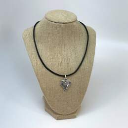 Designer Brighton Silver-Tone Leather Cord Ophelia Heart Pendant Necklace