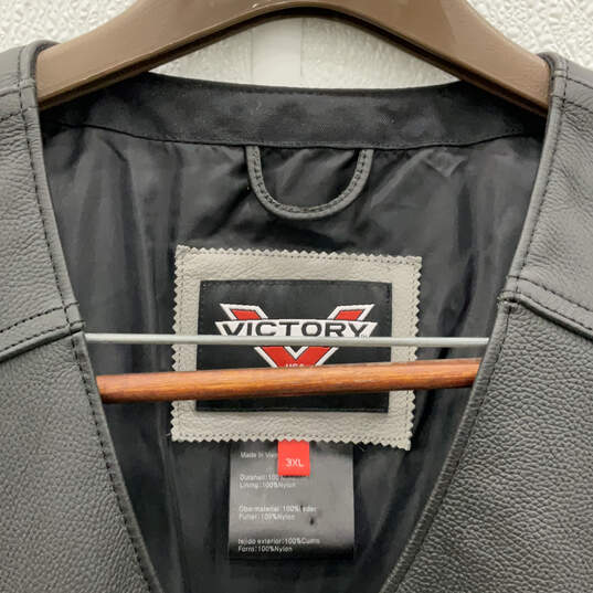 Mens Black Leather Sleeveless Zipper Pocket Motorcycle Vest Size 3XL image number 5