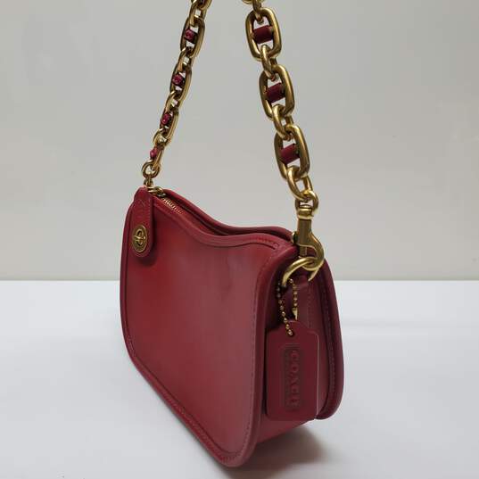 Coach Swinger Leather Crossbody Clutch w/ Chain Red Apple C5812 image number 4