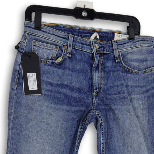 NWT Womens Blue Denim Distressed Raw Hem Straight Leg Jeans Size 28 image number 4