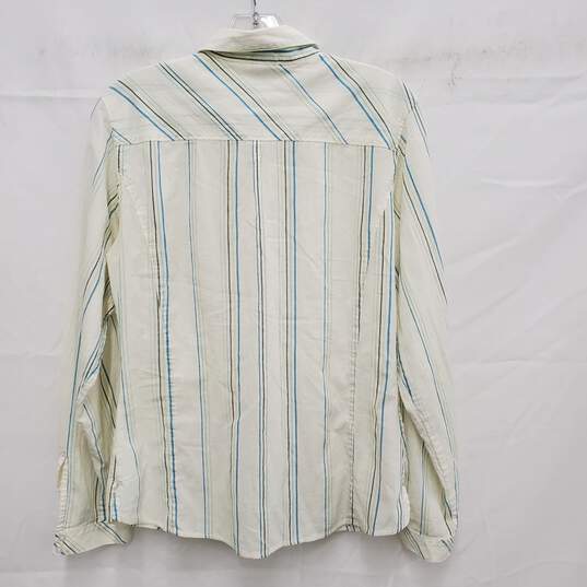 Patagonia WM's Cream Blue Stripe Organic Cotton Button Shirt Size 10 image number 2