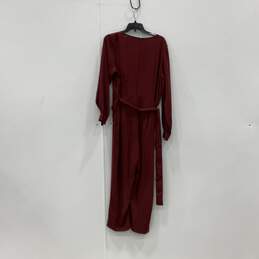NWT Womens Red Long Sleeve V-Neck Back Zip One-Piece Jumpsuit Size 16 alternative image