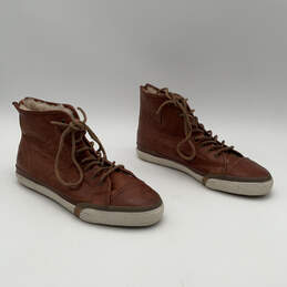 Mens Brown Leather Round Toe Lace Up High Top Sneaker Shoes Size 7.5 alternative image
