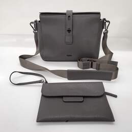 TUMI Dark Gray Pebble Leather Crossbody & Clutch Set
