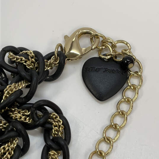 Designer Betsey Johnson Gold-Tone Link Chain Black Stone Statement Necklace image number 4