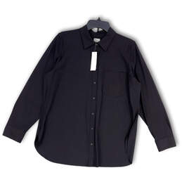 NWT Womens Black Long Sleeve Front Pocket Collared Button-Up Shirt Size 2