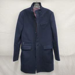 Ted Baker WN's London Wool Flannel Full Zip & Button Dark Blue Jacket Size 2