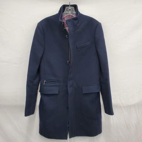 Ted Baker WN's London Wool Flannel Full Zip & Button Dark Blue Jacket Size 2 image number 1