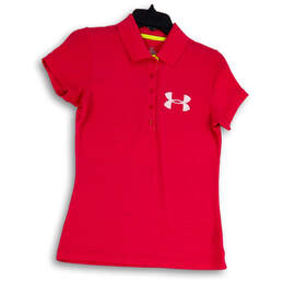 Womens Pink Heatgear Short Sleeve Collared Polo Shirt Size Small