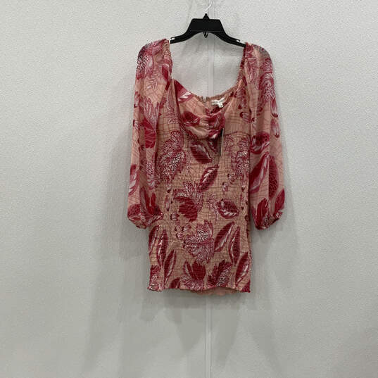 NWT Womens Red Pink Floral Print Long Sleeve Back-Zip Mini Dress Size S image number 1