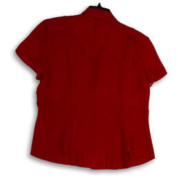 NWT Womens Red Collared Short Sleeve Button Front Blouse Top Size 14P alternative image