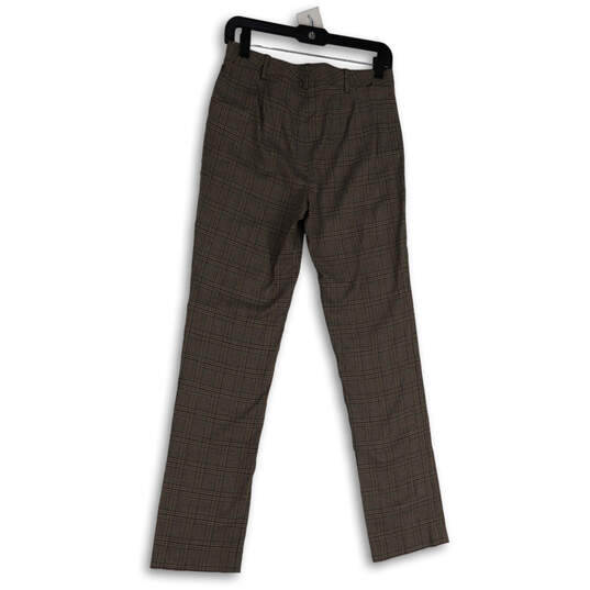 NWT Womens Brown Plaid Flat Front Pockets Straight Leg Ankle Pants Size 8 image number 2