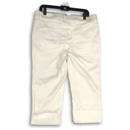 NWT Womens White Denim Mid-Rise Button Fly Cuffed Capri Pants Size 14 alternative image