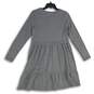 NWT Loft Womens Gray Long Sleeve Crew Neck Pullover Swing Dress Size XS image number 2