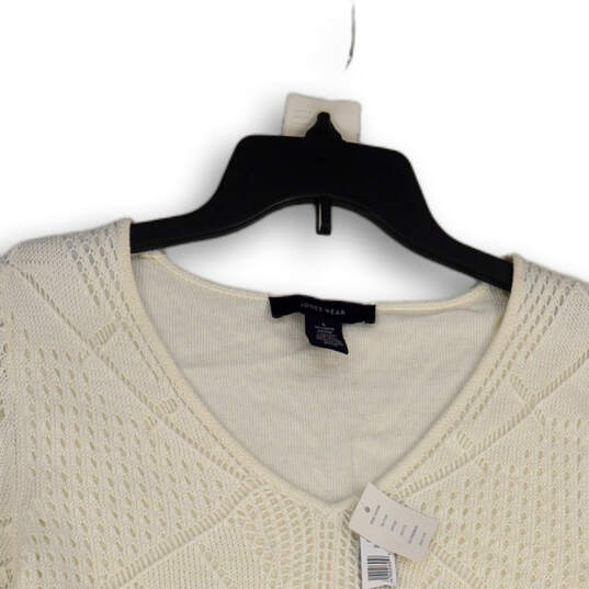 NWT Womens White Knitted V-Neck Long Sleeve Pullover Sweater Size Large image number 3