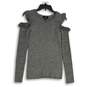 IZ Byer Womens Gray Round Neck Cold Shoulder Sleeve Pullover Sweater Size M image number 1