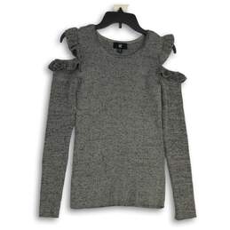 IZ Byer Womens Gray Round Neck Cold Shoulder Sleeve Pullover Sweater Size M