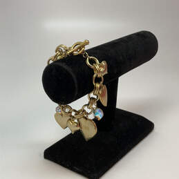 Designer Betsey Johnson Gold-Tone Link Chain Love Heart Charm Bracelet