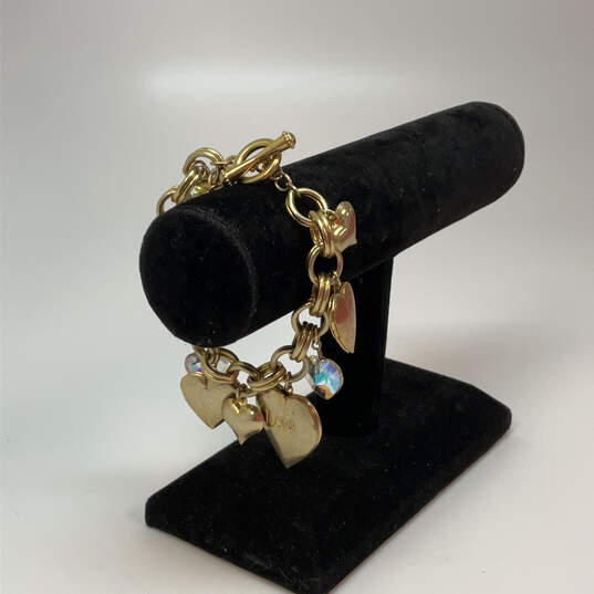 Designer Betsey Johnson Gold-Tone Link Chain Love Heart Charm Bracelet image number 1