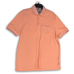 Mens Peach Spread Collar Short Sleeve Polo Shirt Size 5