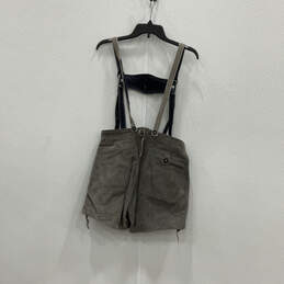 Vintage Mens Gray Suede Adjustable Strap Lederhosen Overall Shorts Size 30 alternative image